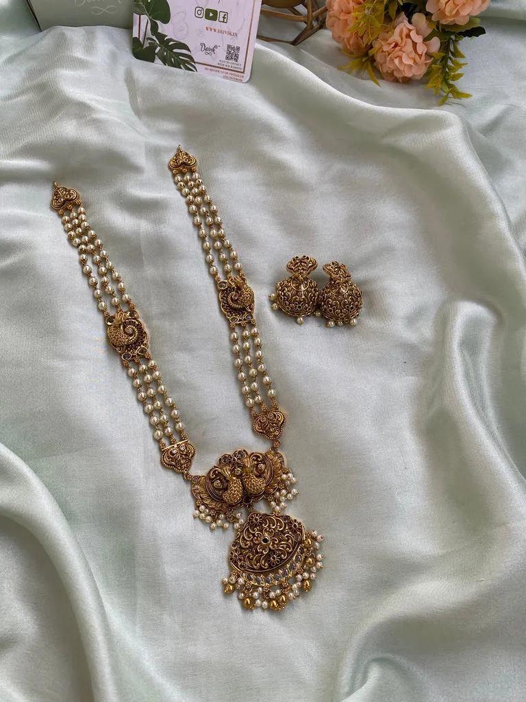 Non Idol Peacock Long Haram with Jhumkas